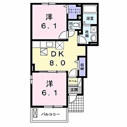 フィオーレ・ドムスB 2DKの間取図画像