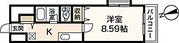 コスモ平和大通 1Kの間取図画像