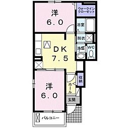 エストフォンテーヌ2 2DKの間取図画像