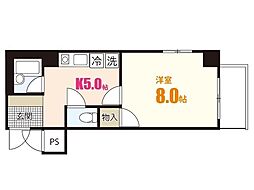 オプス6丁目 1Kの間取図画像