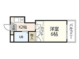 ハッピープレイス1 1Kの間取図画像