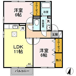 ディアコート壱番館 2LDKの間取図画像