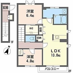 ジャルダン幸 2LDKの間取図画像