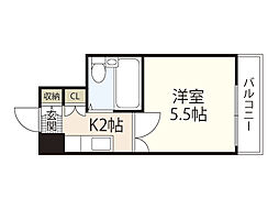 レジデンス天一 1Kの間取図画像
