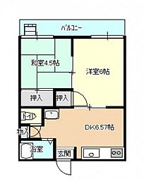 レジデンス京塚 2DKの間取図画像
