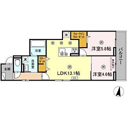 プリモ石井城 2LDKの間取図画像