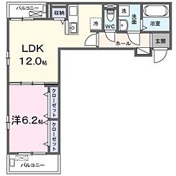 プルメリア 1LDKの間取図画像
