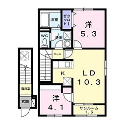 メゾンポワール1 2LDKの間取図画像