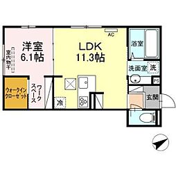ジラソーレ中店 1LDKの間取図画像