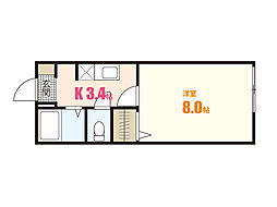 ウエストヒルズB 1Kの間取図画像