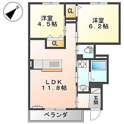 プランドール 2LDKの間取図画像