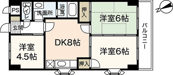 広島県広島市安佐南区緑井6丁目(賃貸マンション3DK・2階・53.16㎡)の写真 その2