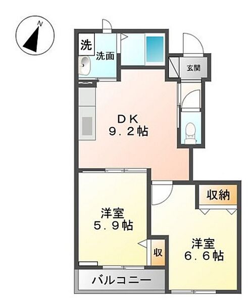 コンフォール山崎　2番館 ｜広島県広島市東区戸坂山崎町(賃貸アパート2DK・1階・48.37㎡)の写真 その2