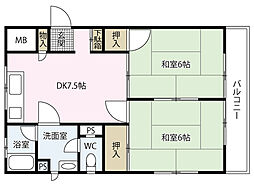 久都内マンション 2DKの間取図画像