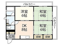 久都内マンション 3DKの間取図画像