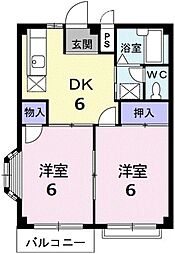 エルディム古谷 2DKの間取図画像