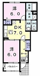 ペアセロベD棟 2DKの間取図画像