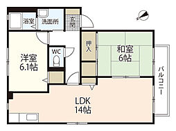 シャルマン高須B 2LDKの間取図画像