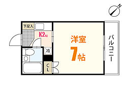 アメニティカネイチ2 1Kの間取図画像