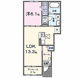 フルールドゥボヌールアオイ 1LDKの間取図画像