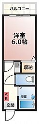 クレスト古市橋 1Kの間取図画像