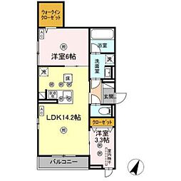 D-Axis旭 A棟 2LDKの間取図画像