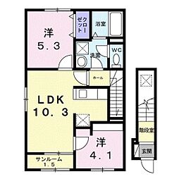 シャトーキンキA 2LDKの間取図画像