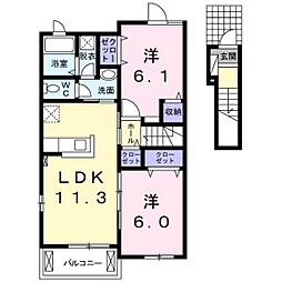 リバーサイド真倉F 2LDKの間取図画像