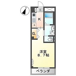 リバレイン東原 1Kの間取図画像