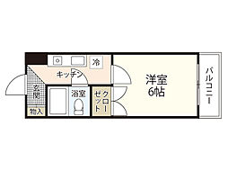 ヴィラブランシュ庚午中 1Kの間取図画像