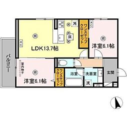 パールドブルム 2LDKの間取図画像