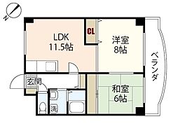 リバーサイド西口 2LDKの間取図画像