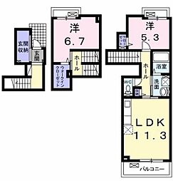 ユニベールB 2LDKの間取図画像