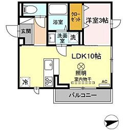 メルヴェール 1LDKの間取図画像