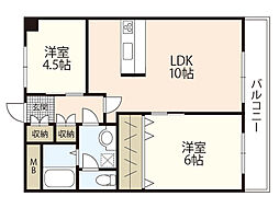 グリーンハイム海田 2LDKの間取図画像