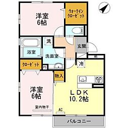 D-room上影A棟 2LDKの間取図画像