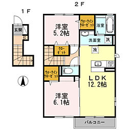 クレール 2LDKの間取図画像