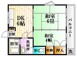 ボヌール中尾 2DKの間取図画像