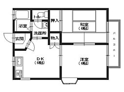 せせらぎハイツ2三宅 2DKの間取図画像