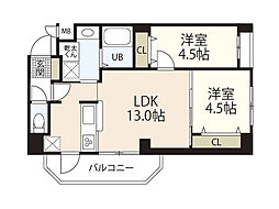セントヒルズ西旭町 2LDKの間取図画像
