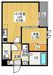 グランティックブラン 1LDKの間取図画像