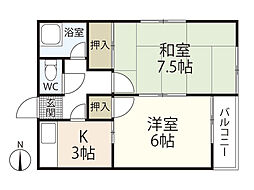 竹内アパート 2Kの間取図画像