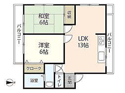 山田ビル 2LDKの間取図画像
