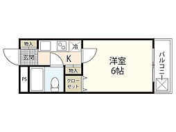 ブランズ弐番館 1Kの間取図画像