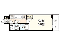 プレサンス広島中央 2階1Kの間取り