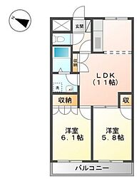 ラルジュ・ミリュー 2LDKの間取図画像