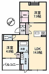 キアレッツァ庚午北 2LDKの間取図画像