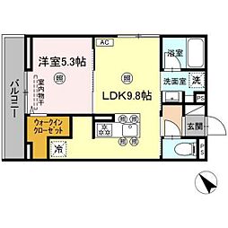 DーROOM庚午中 1LDKの間取図画像
