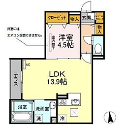 リバーフロント羽衣 1LDKの間取図画像