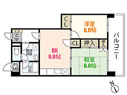 メープル祇園 2DKの間取図画像